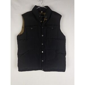 VTG‎ J Crew Boulder Vest Quilted L Black Snap Outdoor Heavyweight Winter